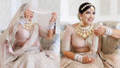 Sabyasachi Bride Wore A Serene Blush Pink Lehenga Paired With 'Jhoomar' Jewellery At Her Wedding