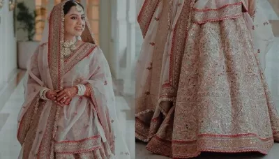 Bride Wore A Sabyasachi Heritage Lehenga Featuring Floral 'Meenakari' Work And Minimal Jewellery