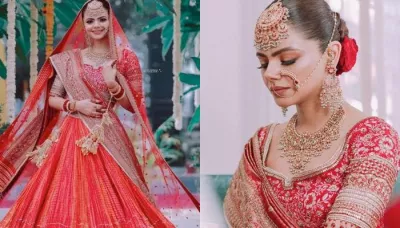 Bride Wore Unique Crinkled Lehenga From Designer, Tarun Tahiliani, Flaunts A Statement 'Maang Teeka'