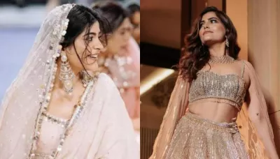  Influencer Bride, Kritika Khurana Stunned In A Champagne Hued Lehenga At Her Engagement Ceremony   