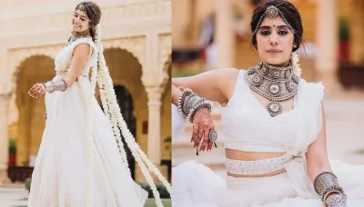  Malwari Bride Donned An All-White Lehenga With 82-Year-Old Silver 'Borla' And 'Maharani Haar'   