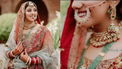 The NRI Bride Donned A Unique Lehenga With 'Baraat Yatra' Embroidery, Paired It With Heavy Jewellery