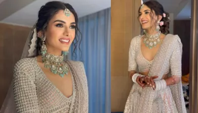 Falguni Shane Peacock Bride Stuns In A Crystal Studded Lehenga, Flaunts White Chooda And Kaleeras