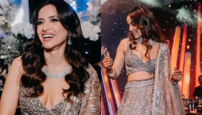  Manish Malhotra Bride Stuns In A Beige Lehenga Featuring Sequin Embellishments And Fine Mirror Work   