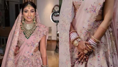  Anamika Khanna Bride Opts For A Pink Lehenga And Styles It With Unique White 'Chooda'   
