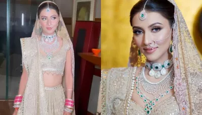  Tarun Tahiliani Bride Wears A Pearl-Studded Peach-Hued Lehenga, Pairs It With Three-Tiered Necklace   