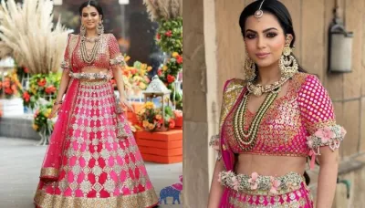  Bride Dons Rani Pink Lehenga From Abu Jani-Sandeep Khosla, Stuns In 'Hasli' And Floral 'Kamarbandh'   