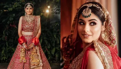  Manish Malhotra Bride Dazzled In A Maroon Embellished Lehenga, Paired It With A 'Kiran Dupatta'   