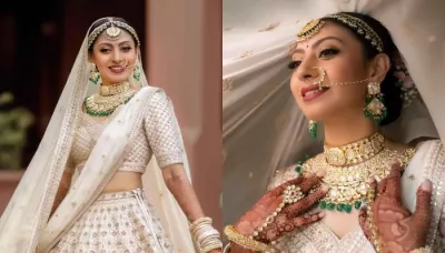  The Bride Exuded 'Maharani' Vibes In A Blooming Pink-Coloured Lehenga From Anita Dongre's Collection   