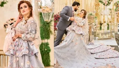  Muslim Bride Wore 3-D Flower Tulle Gown With A Long Trail For Her 'Walima', Stunned In Pretty Veil   