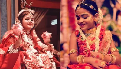  East India's 'Kumari Puja' Ritual Of Worshipping Living Goddesses: Young Girls Glow In Bridal Attire   