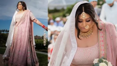 Plus-Size Bride Wore A Blush Pink Lehenga By Anita Dongre, Paired It With A Unique 'White Veil'