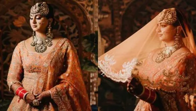  Bride Dazzled In An Orange Manish Malhotra 'Ruhaaniyat' Lehenga Styled With Flower-Shaped Jewellery   
