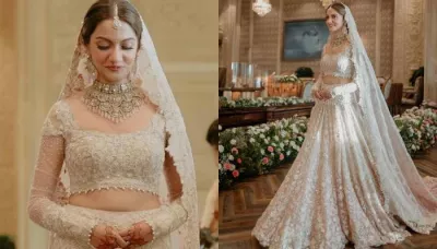  Bride Wore Ombre Lehenga From Tarun Tahiliani Encrusted With Pearls On Her Wedding Day   