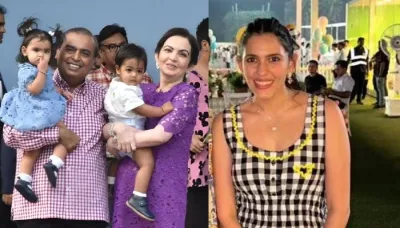  Shloka Mehta Stuns In A Prada Checkered Midi Dress Worth Rs. 2.9 Lakhs At Isha Ambani's Twins' B'Day   