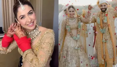  Malvika Raaj Wore A Golden Lehenga For 'Shaadi', Wore Unique Golden Varmala And Butterfly 'Kaleeras'   