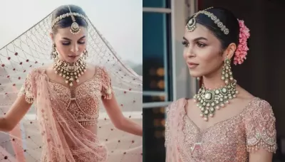  Tarun Tahiliani Bride Stuns In Rosy Lehenga With Swarovski Crystals, Opts For White Kundan Jewellery   