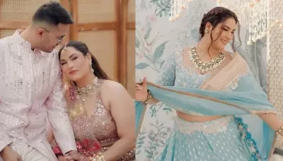  Plus-Size Influencer Bride-To-Be, Sakshi Sindwani Stuns In A Blue Lehenga At Her Pre-Wedding Ritual   