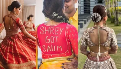  20 Brides Who Flaunted Stunning Back Blouse Designs On Their Wedding: From Round Cut-out To Tie-Back   