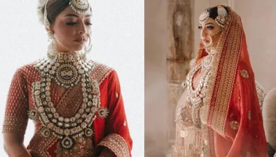 Sabyasachi Bride Stuns In A Red Lehenga With Golden Work, Pairs With Loud Polki Diamond Jewellery