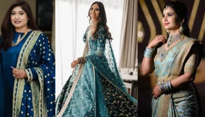 20 Sabyasachi Brides Who Ditched Red And Wore Peacock Blue To Sapphire Outfits On Wedding Ceremonies