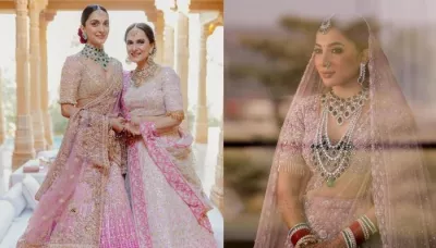 Bride Donned A Similar Look Like Kiara Advani In A Blush-Pink Lehenga With Emerald-Adorned Jewellery   