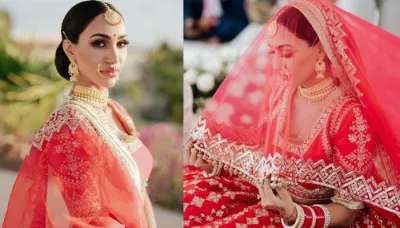  Manish Malhotra Bride Stuns In A Scarlet Red Lehenga Adorned With 'Dori' And Sequins Embroidery   