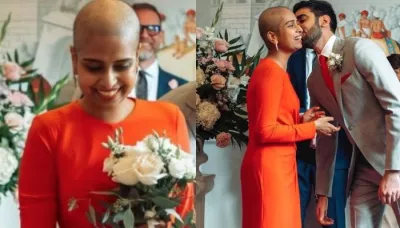  Cancer-Survivor Bride Ditches Wig And Flaunts Her Baldness As She Ties The Knot In A Civil Wedding   