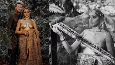  Pakistani Fashion Designer Bride Wore A Breastplate With An Antique Gold Saree For Her Reception   