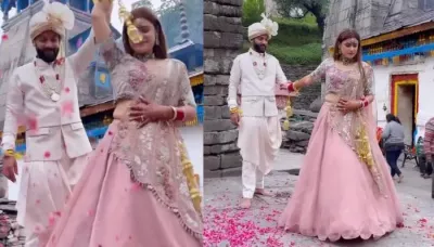  Bride Got Married At Shiv-Parvati's 'Vivah Sthal' Triyuginarayan Temple, Dons A Pastel Pink Lehenga   