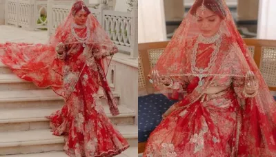  Sabyasachi Bride Donned A Unique Floral Chiffon Saree With A Long Veil 'Dupatta' For Her Wedding   