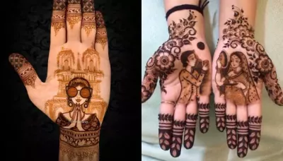  27 New And Unique Mehendi Ideas For Karwa Chauth: Portrait Designs To Geometric Lines   