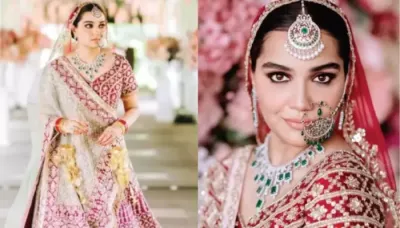  Bride Wore A Red Manish Malhotra Lehenga On Her Wedding Day, Styled With Minimal Makeup Look   