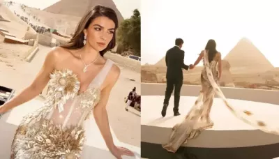 Ankur Jain's Bride, Erika Hammond Wore A 3D Embellished Wedding Gown, It Had A Peacock-Themed Trail