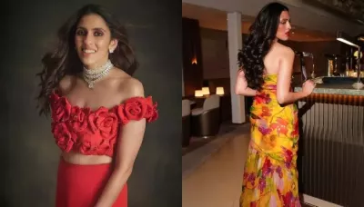 Shloka Mehta Slips Into A Custom Strapless Floral-Applique Cutout High-Low Gown Worth Rs. 8.6 Lakh