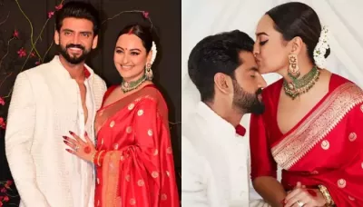  Sonakshi Sinha Styled Her 'Chand Buti' Saree With 'Polki' Choker Worth Rs. 2.5 Lakh At Her Reception   