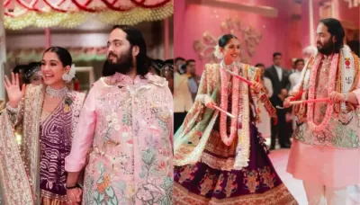  Anant Ambani Sported A Custom Designed, Floral-Detailed Outfit By Rahul Mishra For The Garba Night   