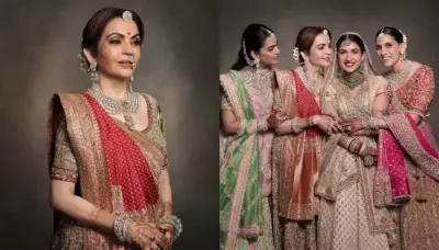 Nita Ambani Dons A Real Gold Tissue Ghagra For Look 2 At Anant's Wedding, Adds Solitaires To Her Bun