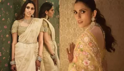  Shloka Mehta Exudes Charm In Two Beautiful Sarees At Anant's 2nd Reception With Huge Diamond Choker   