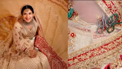  Radhika Merchant Flaunted Her And Anant's Diamonds, Emeralds-Studded Initials On Wedding 'Dupatta'   