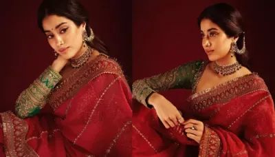 Janhvi Kapoor Stunned In A Red-Hued Saroja Ramani Saree Worth Rs. 1.15 Lakh With A Jeni Silk Blouse