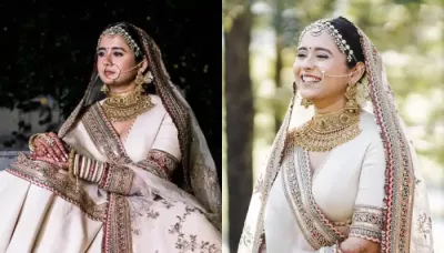  Sabyasachi Bride Donned An Off White Lehenga, Complemented Her Minimalistic Look With Gold Jewellery   