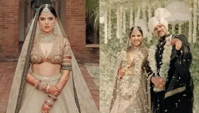  Sabyasachi Bride Opted For A Beige Coloured Lehenga, Redefined Her Look With A Contrasting 'Choli'   
