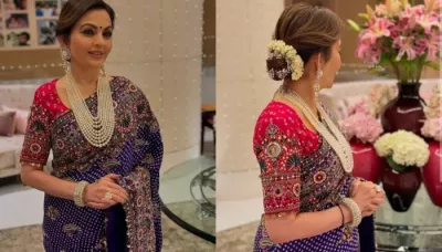  Nita Ambani Wears A Special Ganpati-Inspired Blouse With A 'Bandhej' Saree For Ganesh Utsav   