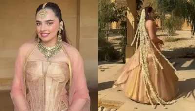  Bride Steals The Show With A 'Mogra' Veil For 'Haldi' Ditches Yellow Hue And Stuns In Peach Outfit   