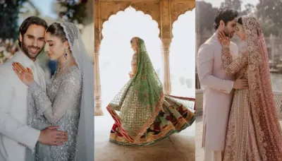  Sanam Teri Kasam's Mawra's Wedding Looks: Zaha's Icy-Blue Dress At Walima, Pricey Lehenga For Nikah   
