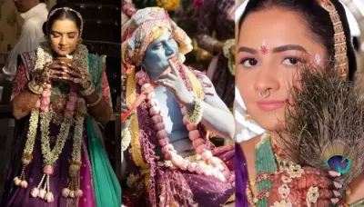  Bride Dresses Up As 'Radha Rani' For 'Barsana-Holi' Inspired Haldi Ceremony With Krishan Leela   