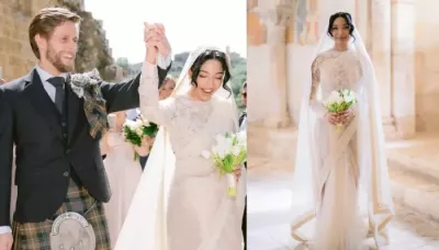 Sabyasachi Bride Wore Ivory Saree, Sheen Veil To Marry Her Scottish Groom In Indo-Scottish Wedding