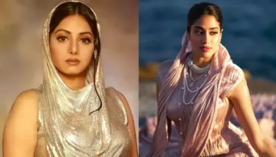  Janhvi Channels Inner Sridevi At Cannes, Dons Specially Woven Benarasi Skirt By Indian Designer   