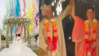  Nupur Sanon Looks Gorgeous In A Red Lehenga, Stebin Complements In Beige Sherwani, First Glimpse Out   